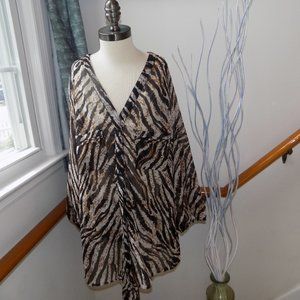 METRO 22 Plus Size Animal Print Blouse Sheer Top Size 2X